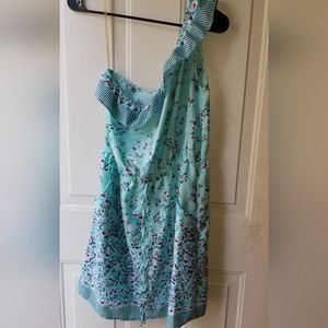 BeBop Women's Large One shoulder teal dress with draw string waist and pockets